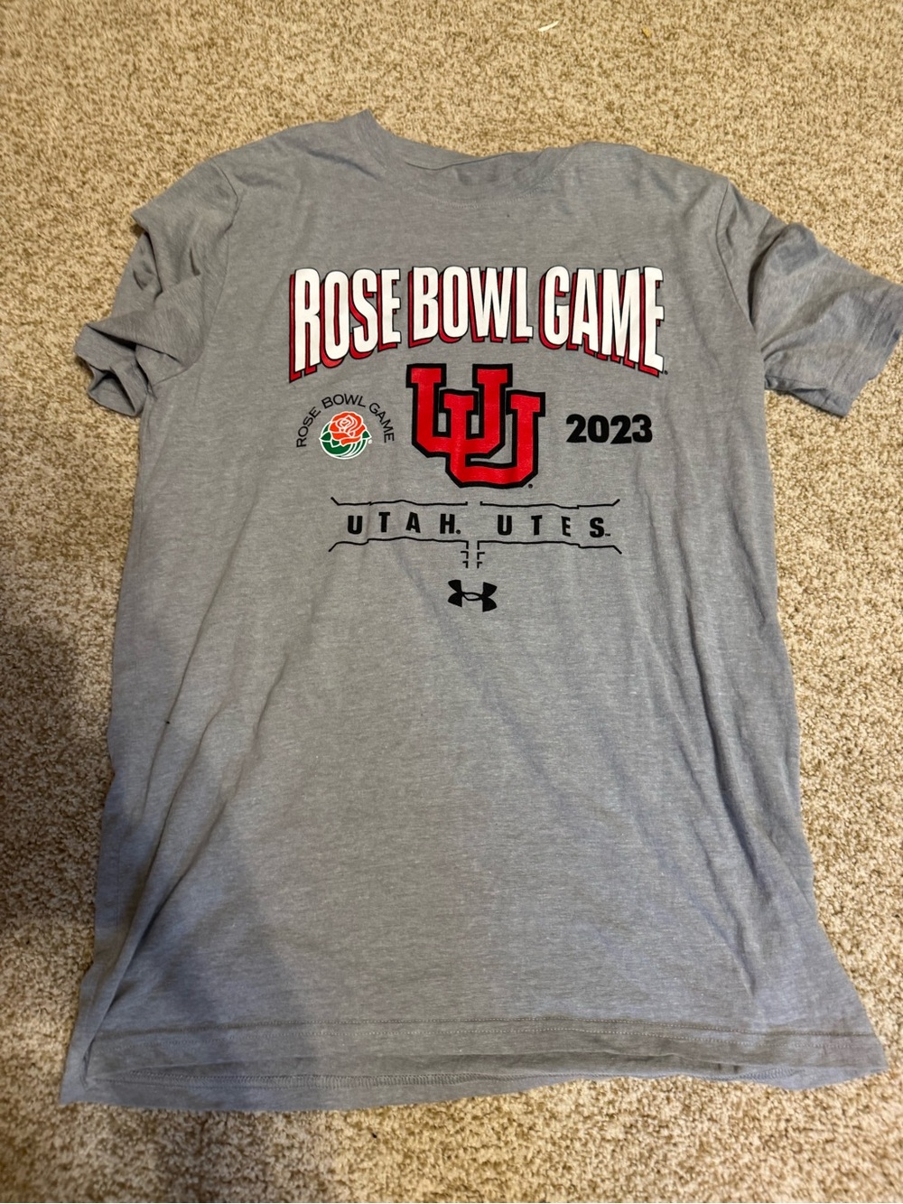 Under Armour Gray Utah Utes Rose Bowl 2023 Tee with Red Logo